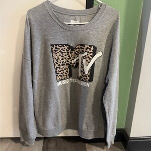 MTV Leopard Print Logo Gray Women's Sweater size xl